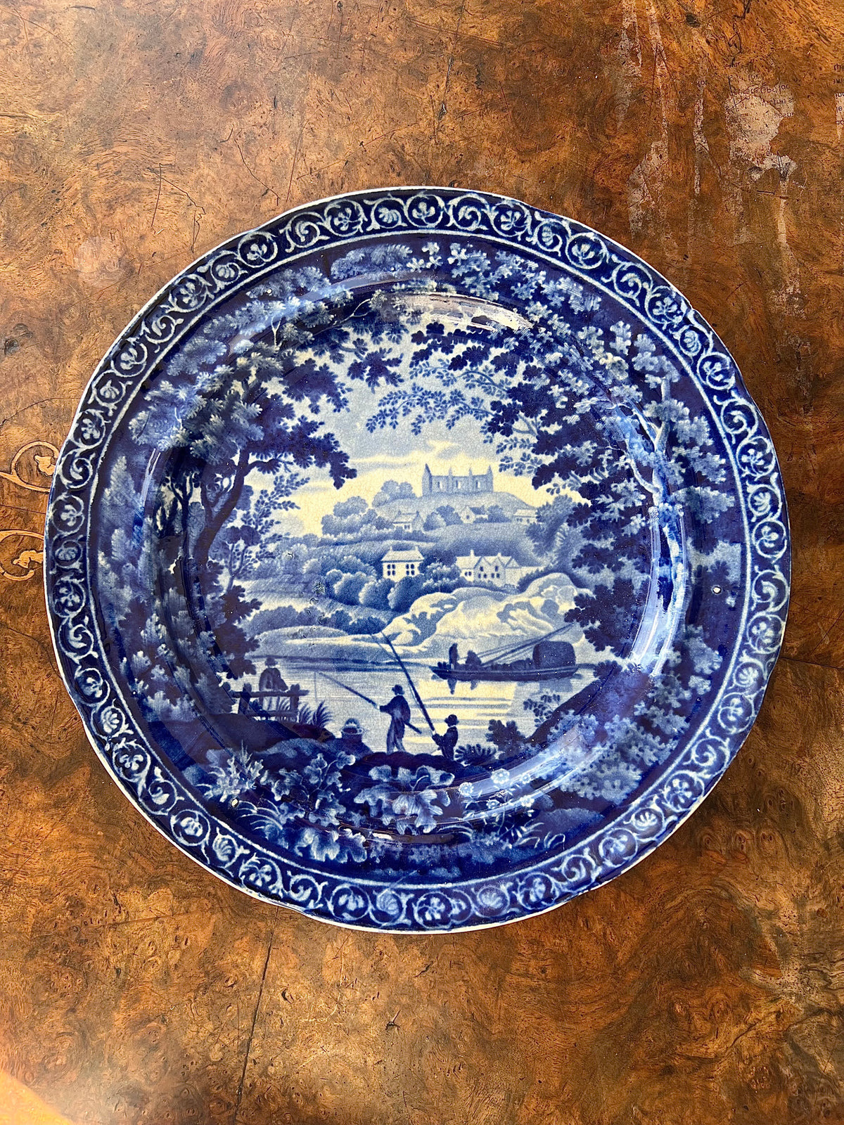 Antique Adams "St Catherine's Hill Near Guildford" blue transferware plate