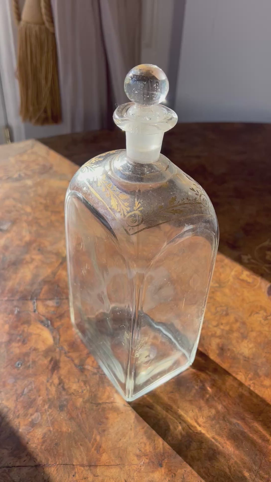 Neoclassical spirit decanter or liqueur bottle with gilt floral motif
